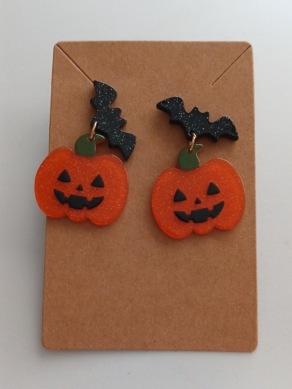 Fashion Jewelry Orange Pumpkin and Black Bat Earrings
